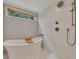 Bright bathroom featuring a soaking tub, white tiled shower, and stainless steel fixtures at 236 Ridge Nw Ave, Marietta, GA 30064