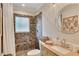 Bathroom showcasing a tiled shower and granite vanity, combining functionality with stylish design elements at 236 Ridge Nw Ave, Marietta, GA 30064
