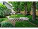 Backyard featuring a stone patio and firepit, terraced garden, and grass lawn at 1005 Wellers Ct, Roswell, GA 30076