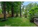 Spacious backyard with green grass, privacy fence, and a variety of trees at 1005 Wellers Ct, Roswell, GA 30076