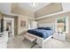 Spacious main bedroom with a tray ceiling, carpet and ensuite bathroom at 1005 Wellers Ct, Roswell, GA 30076
