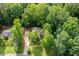 Aerial view of a home surrounded by lush trees, with a driveway leading to the property at 2717 Hearthstone Cir, Marietta, GA 30062