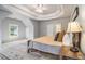 Large main bedroom features tray ceilings and natural light from large windows at 525 Arbor Creek Ct, Roswell, GA 30076