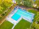 Overhead view of a community pool and lounge areas, ideal for relaxation and recreation at 733 Huntington Se Pl, Marietta, GA 30067