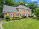 Beautiful two-story brick home with manicured lawn and lovely landscaping with a blue front door at 4792 Fairville Ct, Marietta, GA 30062