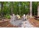 Cozy fire pit area with white Adirondack chairs and a gravel base, perfect for outdoor gatherings at 5301 Regency Lake Ct, Sugar Hill, GA 30518