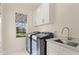 Modern laundry room with new appliances, white cabinetry, and a convenient sink at 6170 Wellington Ct, Cumming, GA 30040