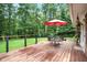 Spacious backyard deck with seating, umbrella, and scenic wooded backdrop at 1706 Remington Rd, Atlanta, GA 30341