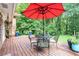 Outdoor deck area with patio furniture, umbrella, and wooded views at 1706 Remington Rd, Atlanta, GA 30341