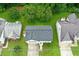 Aerial view of the home showcasing its roof, surrounding landscaping, and proximity to neighboring houses at 3599 Salem Glen Rd, Lithonia, GA 30038