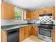 Kitchen with wood cabinets, green countertops, a stainless steel range, and checkered backsplash at 3599 Salem Glen Rd, Lithonia, GA 30038