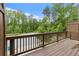 Private deck with wood railings offers serene views of the surrounding landscape at 2022 Talmai Dr, Snellville, GA 30078