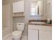 Bathroom with white cabinets, a shower and tub combo, and neutral paint at 3851 Natalie Way, Ellenwood, GA 30294