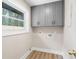 Laundry room with grey cabinets, natural light from the window at 1120 Taliwa Ne Trl, Marietta, GA 30068