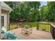 A wooden deck overlooks a lush green backyard with mature trees at 380 Russell Rd, Lawrenceville, GA 30043
