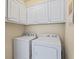 Bright laundry room featuring a white washer and dryer and white cabinets at 380 Russell Rd, Lawrenceville, GA 30043