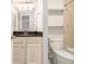 Bathroom with vanity featuring a dark countertop, and a tiled shower/bath combination at 1445 Monroe Ne Dr # F10, Atlanta, GA 30324