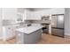 Modern kitchen with white cabinets, stainless steel appliances, and gray island at 3286 Bachelor Street, East Point, GA 30344