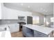 Bright kitchen with white cabinets, a gray island, and stainless steel appliances at 3286 Bachelor Street, East Point, GA 30344