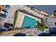 Close aerial view of a refreshing community pool, perfect for relaxation and recreation at 4282 Roswell Ne Rd # G1, Atlanta, GA 30342