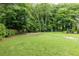 Large backyard with a playground and trampoline, surrounded by mature trees and a privacy fence at 1921 Northbrooke Ln, Dunwoody, GA 30338