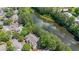 Aerial view showcasing the property's lakefront location and beautiful green surroundings at 2214 Lake Pointe Cir, Roswell, GA 30075