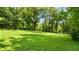 Lush green backyard with mature trees, offering a serene and private outdoor space at 12728 Bells Ferry Rd, Canton, GA 30114