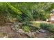 Landscaped backyard pond surrounded by a lush green yard at 220 Broadmoor Dr, Fayetteville, GA 30215