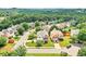Aerial view of a suburban neighborhood showcasing well-maintained homes and lush greenery at 910 Pebble Creek Trl, Suwanee, GA 30024