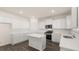 Bright kitchen features white cabinetry, an island, stainless steel appliances, and wood floors at 1149 Blue Juniper Cir, Loganville, GA 30052
