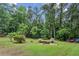 Beautiful backyard with a fire pit and lush trees, creating a relaxing outdoor retreat at 1185 Wedgefield Sw Dr, Marietta, GA 30064