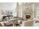 Well-lit living room with fireplace, designer furniture, and views to backyard at 816 Blackfoot Trl, Suwanee, GA 30024