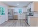 Modern kitchen features stainless steel appliances, white cabinets, hardwood floors, and tile backsplash at 159 Aztec Se Way, Acworth, GA 30102