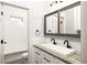 Modern bathroom with a double vanity, sleek vessel sinks, and a bright, airy feel, complete with stylish fixtures and finishes in light gray at 1602 Windsor Walk, Avondale Estates, GA 30002