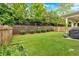 Well-maintained backyard featuring a lush lawn, retaining wall, and privacy fence at 12 Pine St, Roswell, GA 30075