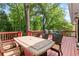 Expansive deck with dining table and chairs, overlooking a private, wooded backyard at 621 Windgrove Se Rd, Marietta, GA 30067