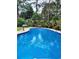 Large inground swimming pool surrounded by lush tropical landscaping in backyard at 938 Lost Valley Se Dr, Conyers, GA 30094