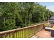 View of a wooden back deck overlooking the backyard with wooded views at 1981 Sumter Ct, Lawrenceville, GA 30044
