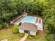 Aerial view of the community pool with ample lounge seating and a covered pavilion at 1981 Sumter Ct, Lawrenceville, GA 30044