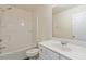 Clean bathroom featuring a white vanity, modern fixtures, and a combination tub and shower at 2735 Sudbury Trce, Norcross, GA 30071
