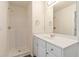 Well-lit bathroom with a large mirror, white vanity and walk in shower at 2735 Sudbury Trce, Norcross, GA 30071