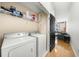Efficient laundry area with a stacked washer and dryer and extra storage space on shelving at 800 Peachtree Ne St # 8607, Atlanta, GA 30308