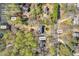 Aerial property view showcasing home and surrounding acreage, including a beautiful pond at 10845 Shallowford Rd, Roswell, GA 30075