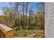 Backyard view from the deck, showcasing mature trees and lush greenery at 10845 Shallowford Rd, Roswell, GA 30075