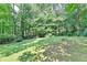 Lush green backyard with mature trees offering privacy and shade at 10035 Anaheim Dr, Alpharetta, GA 30022