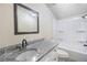 Well-lit bathroom features a granite countertop vanity and shower-tub combo at 4060 Highway 81, Hampton, GA 30228