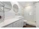 Modern bathroom featuring tile floors, dual mirrors, white countertops, and a glass shower at 505 Stedford Lane, Duluth, GA 30097