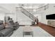 Expansive living area with hardwood floors, a staircase, and a modern design at 4435 Manor Creek Dr, Cumming, GA 30040