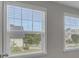 Bedroom featuring two bright windows with neighborhood views at 522 Evans Ln, Woodstock, GA 30188