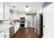 Modern kitchen featuring white cabinetry, stainless steel appliances, and hardwood floors for a sleek design at 1112 Sutton Dr, Mcdonough, GA 30252